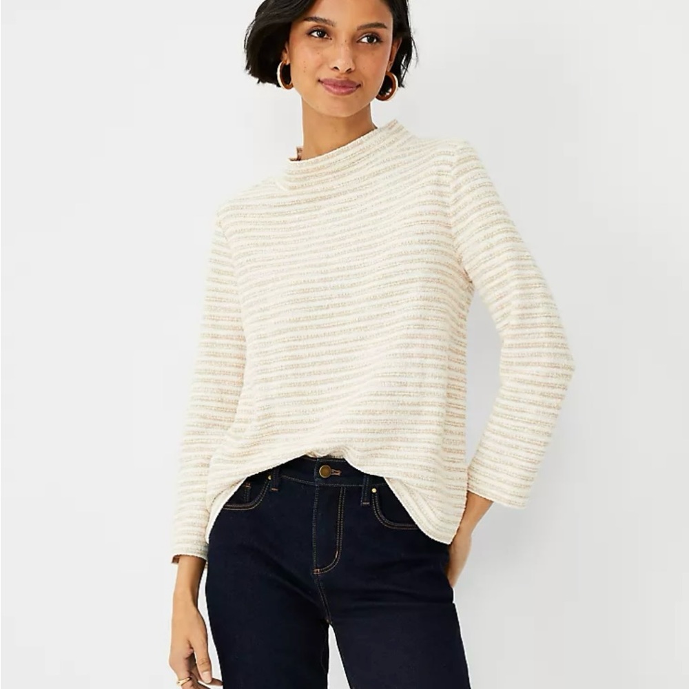 Ann Taylor Tweed Stripe Mock Neck Top
